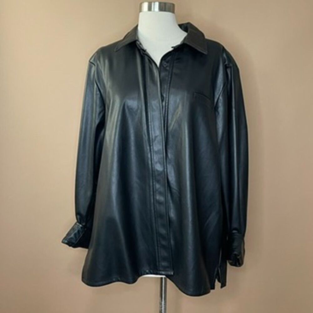 Bagatelle Collection Black Faux Leather Oversized Shacket Jacket XXL